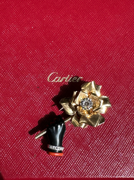 CARTIER 1930s CARTIER ROSE CLIP BROOCH