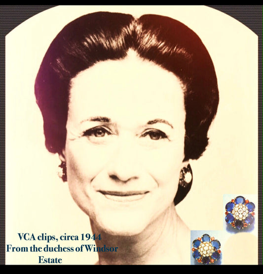 VAN CLEEF & ARPELS RUBY,SAPPHIRE & DIAMOND CLIPS CIRCA 1944 (WITH PROVENANCE)