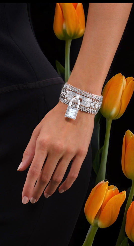 HERMES KELLY JOAILLIERE PADLOCK DIAMOND BRACELET WATCH