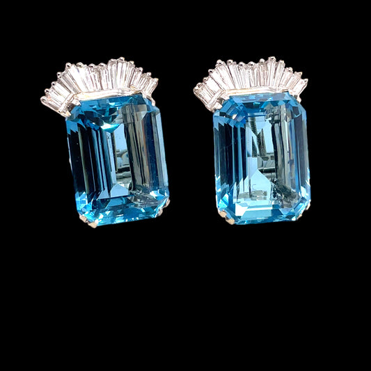 ART DECO AQUAMARINE AND DIAMOND EARRINGS