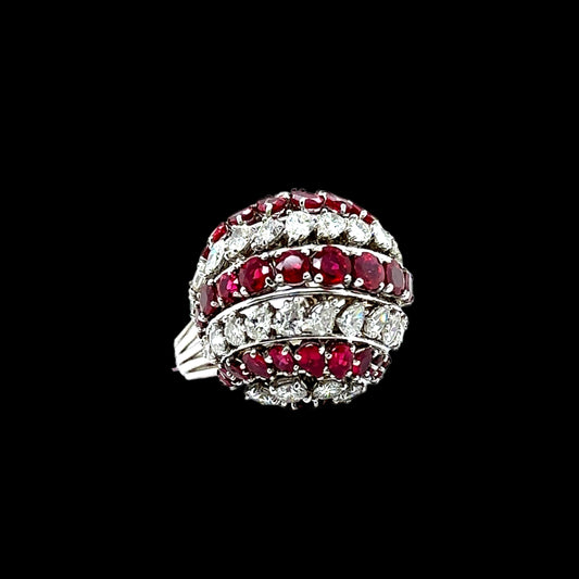 1960s RUBY & DIAMOND DOME PLATINUM RING