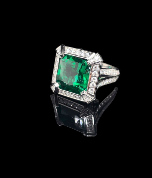 "GEORGINA SKAN" EMERALD AND DIAMOND RING