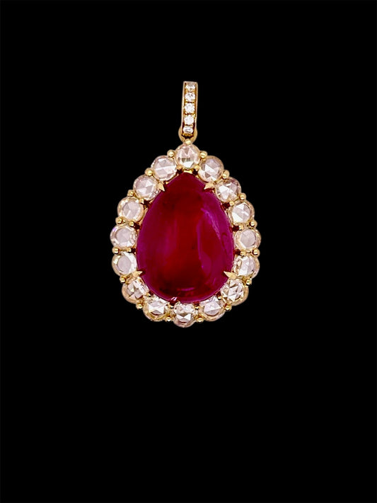 9.85 Cab P/S Ruby Burma NH GIA w/Dia Pendant