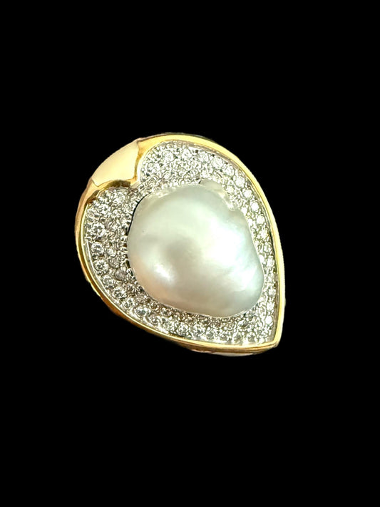 D.Webb 1960s Pearl/Diamond and Enamel Ring Size 8