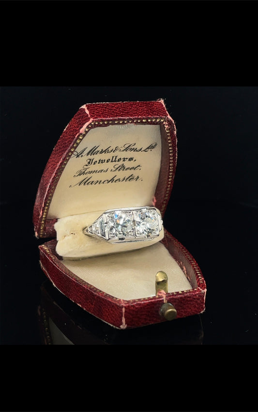 EDWARDIAN TWO STONE DIAMOND PLATINUM RING
