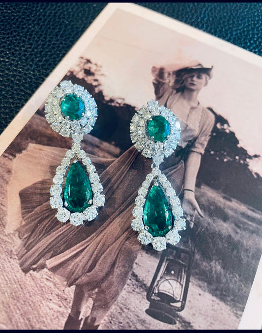 VAN CLEEF & ARPELS CIRCA 1960'S EMERALD AND DIAMOND NIGHT AND DAY EARRINGS